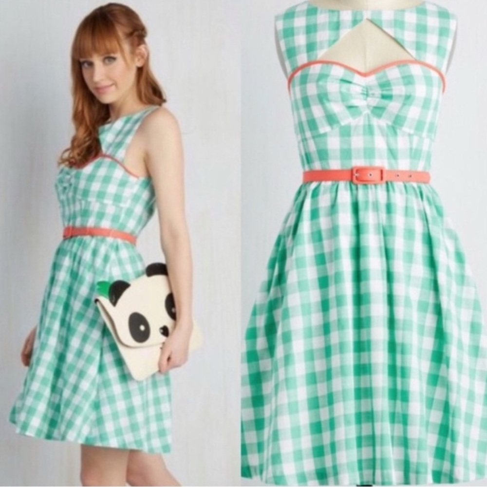 ISO: Modcloth Cookout on the Town Mint and White Gingham Cut Out Dress
